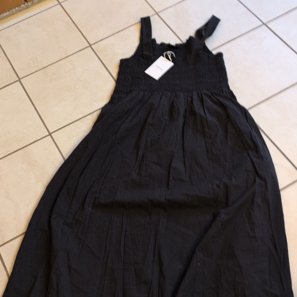 NWT Everlane The Gauze Smock Dress Black Midi Length Square Neck Size L - Picture 3 of 13